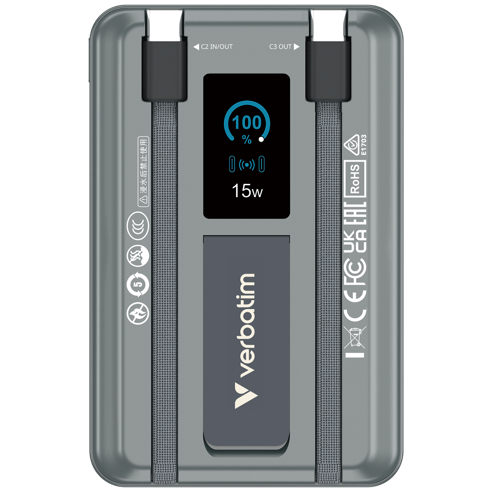 Verbatim Charge´n´Go Power Bank 2C & Display 10000mAh grey