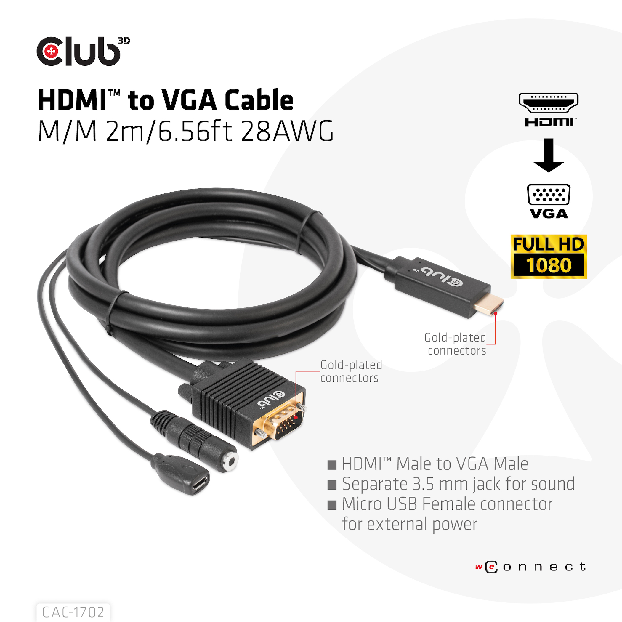 Club3D Kabel HDMI+Micro-USB-Buchse > VGA+3,5mm 2m St/Bu retail