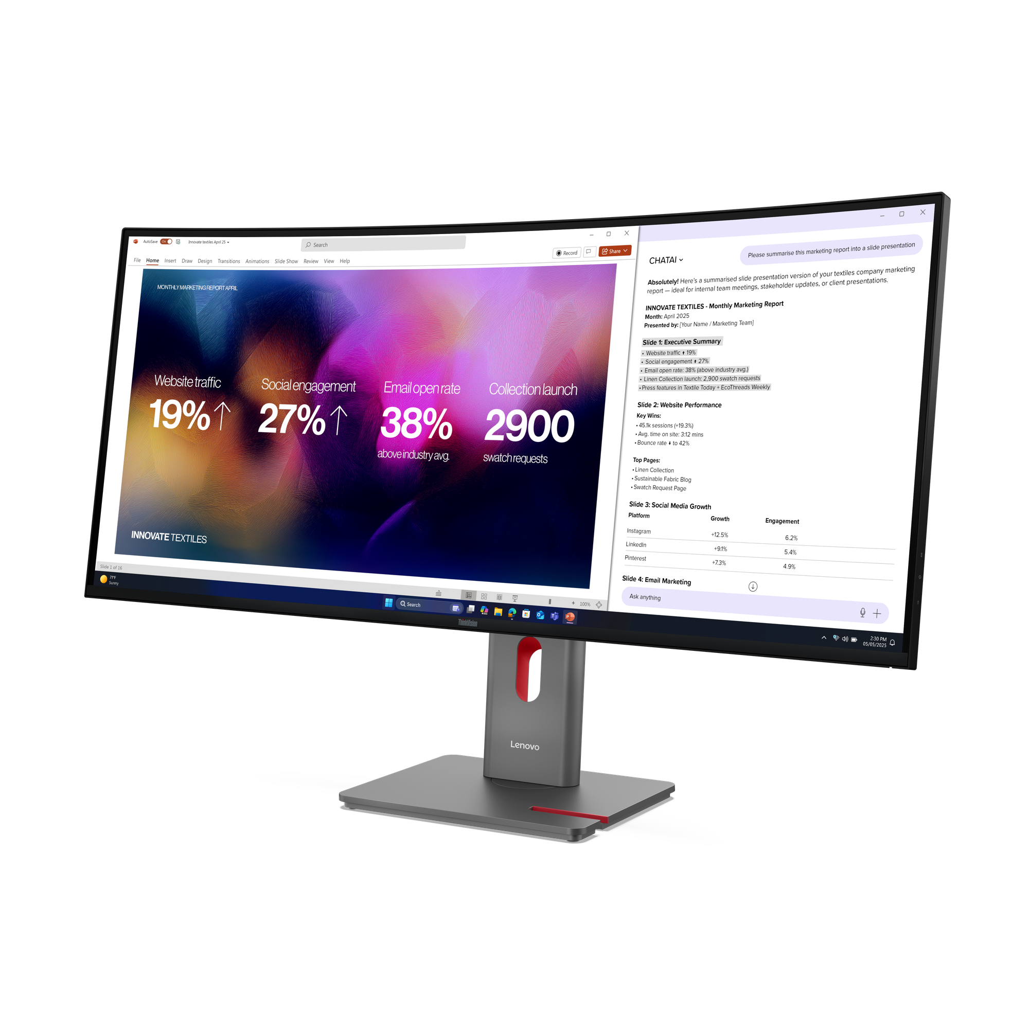 LENOVO ThinkVision P40WD-40 LED monitor curved 100,84cm 39,7Zoll 5120x2160 5K 120Hz IPS HDR10 Thunderbolt 4 HDMI DisplayPort speaker