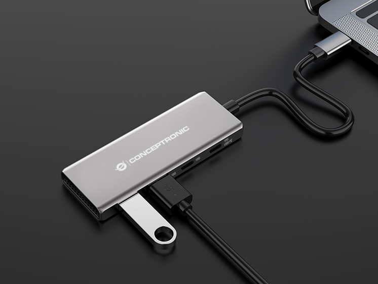 CONCEPTRONIC 4-1 Dock USB-C->2xUSB-C/2xUSB-A/100WPD 25cm gr