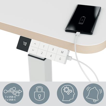 LEITZ Ergo 65340001 elektrisch höhenverstellbarer Schreibtisch weiß rechteckig, A-Fuß-Gestell weiß 80,0 x 60,0 cm