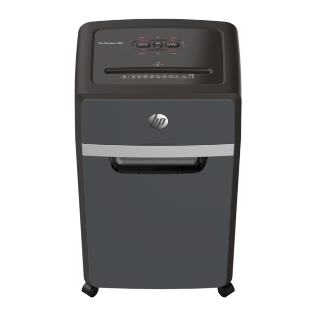 HP Pro Shredder 24CC Aktenvernichter mit Partikelschnitt P-4, 4 x 35 mm, bis 24 Blatt, schwarz