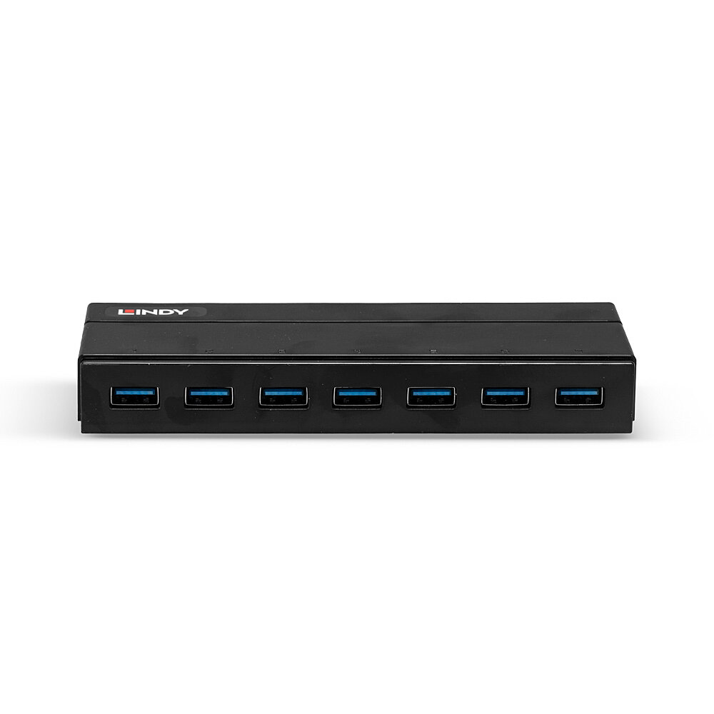 LINDY USB 3.1 Hub 7 Port mit Ladefunktion. Unterstuetzt Battery Charging Standard 1.2 bis max. 1,5A Ampere pro Port