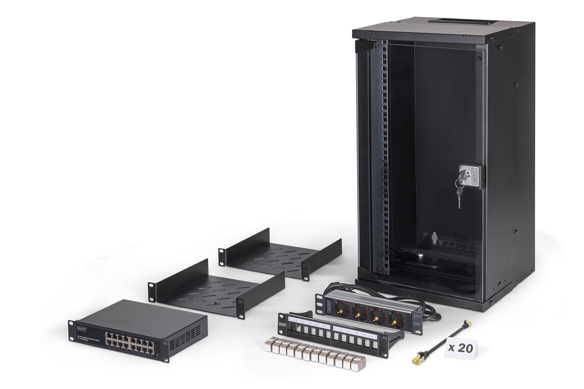 DIGITUS Netzwerk-Set 254 mm (10) - 12HE, 315x300 mm (BxT)sw