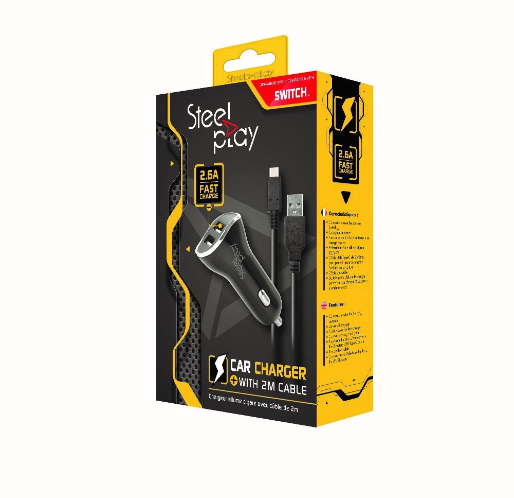 LEXIP X STEELPLAY Car Charger with 2 USB Ports 2.6A + 2m Charge Cable Switch