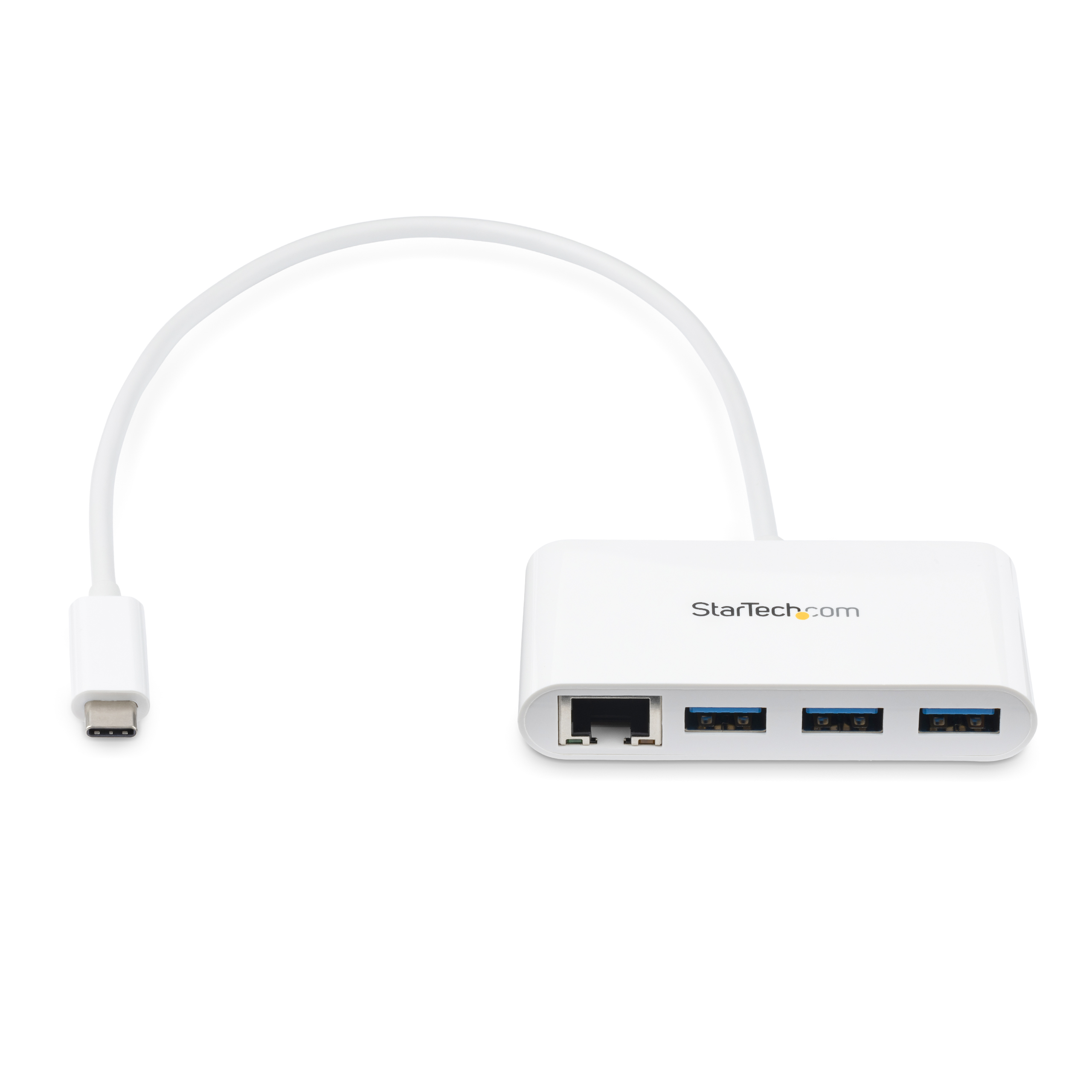 STARTECH.COM 3-Port USB-C Hub with Gigabit Ethernet - USB-C to 3x USB-A - USB 3.0 Hub - White