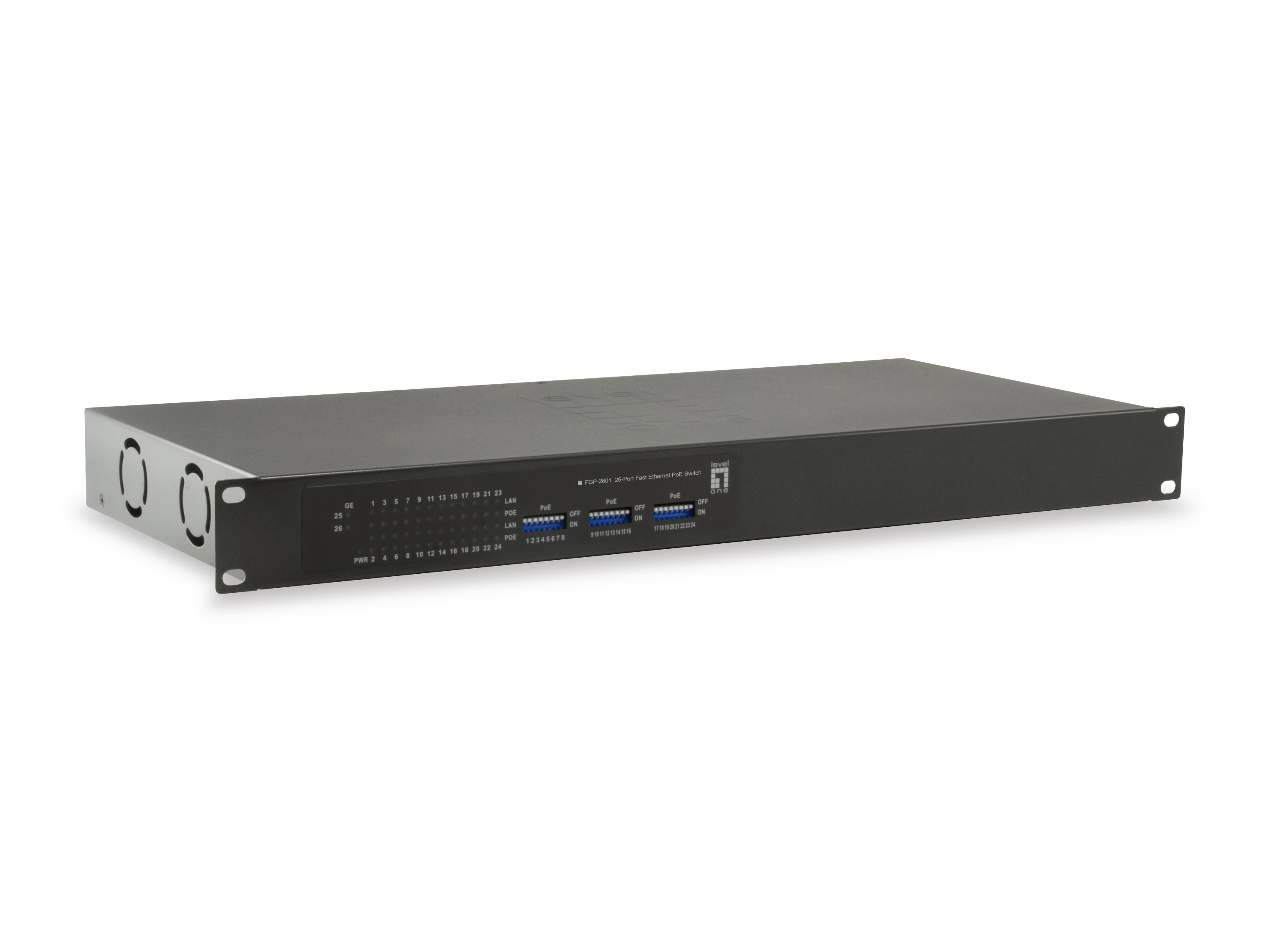 LevelOne PoE+Switch 24xFE PoE/2xGE 150W 19unmanaged Metall