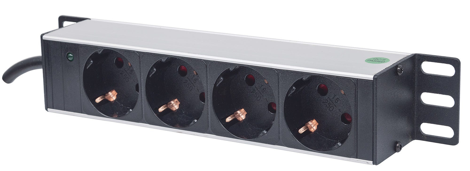 INTELLINET 25,4cm 10Zoll Steckdosenleiste 4-fach SCHUKO Power-LED ohne Ueberspannungsschutz 1,8m Stromkabel 1 HE