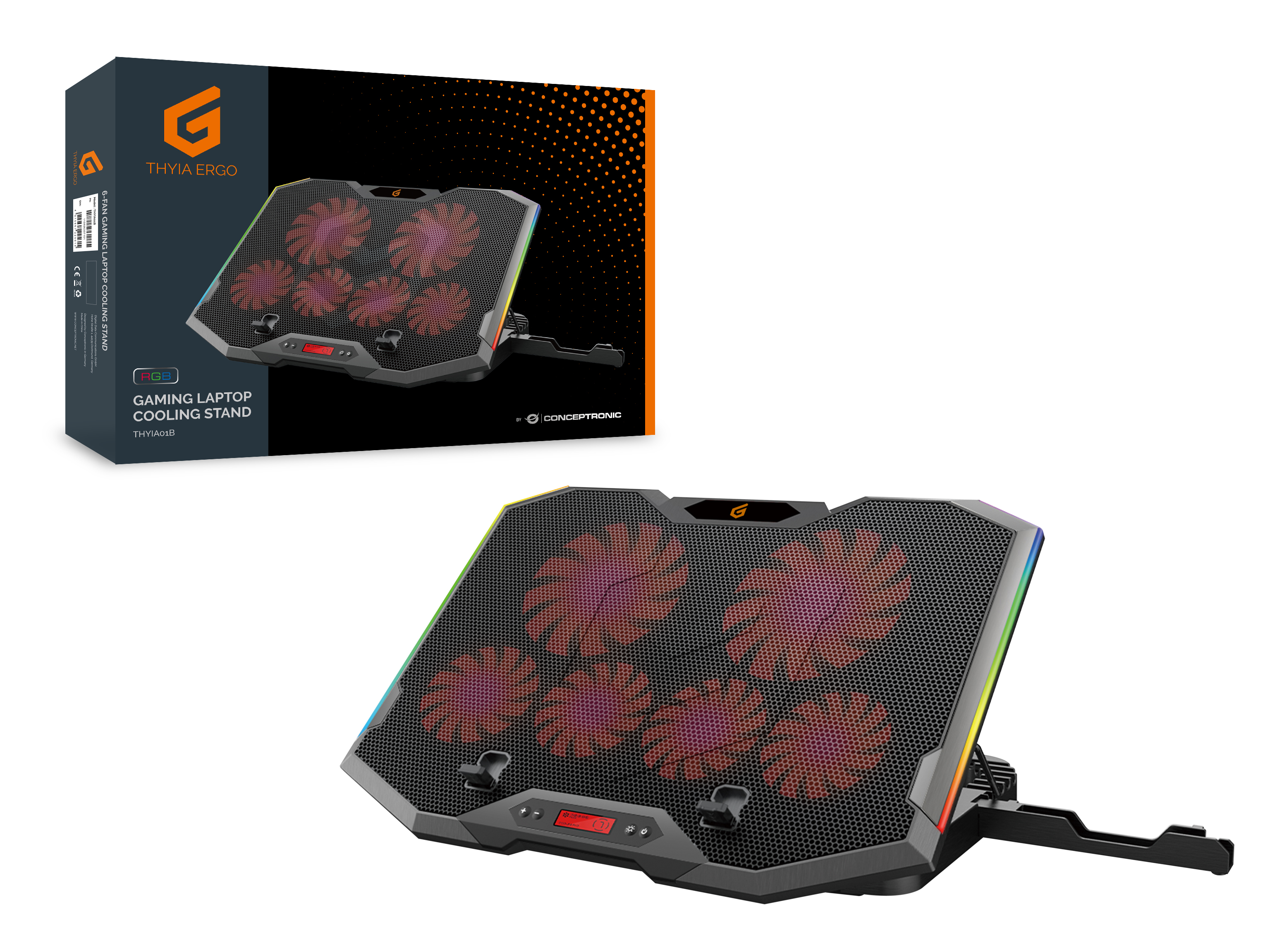 CONCEPTRONIC 6-Fan USB-A2.0 Laptop-Kühlpad 30Kg RGB 17 sw