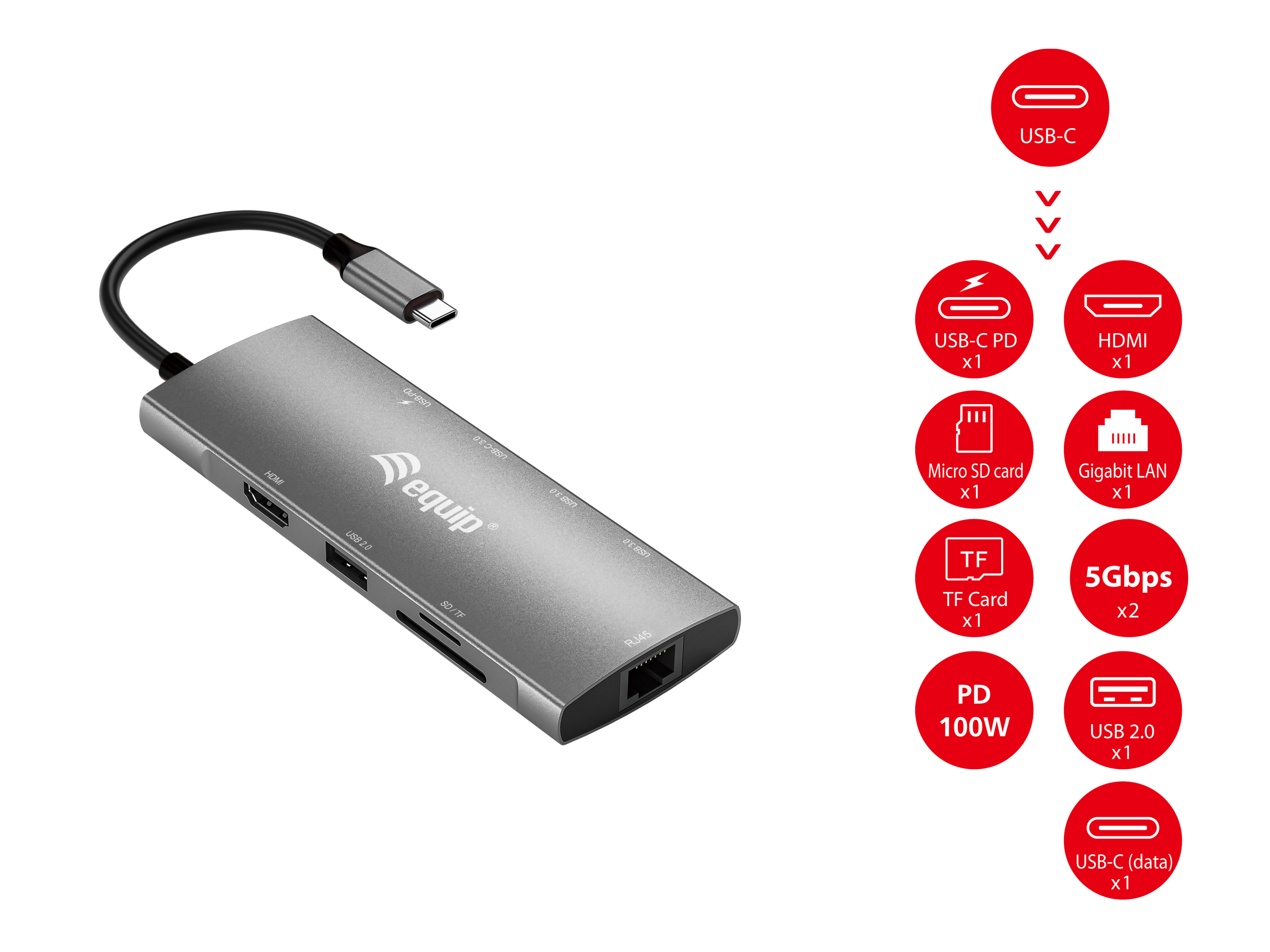 Equip Dock 9-1 USB-C->HDMI,GbE,2xUSB-A3.2,USB-C3.2,+ 0.25m