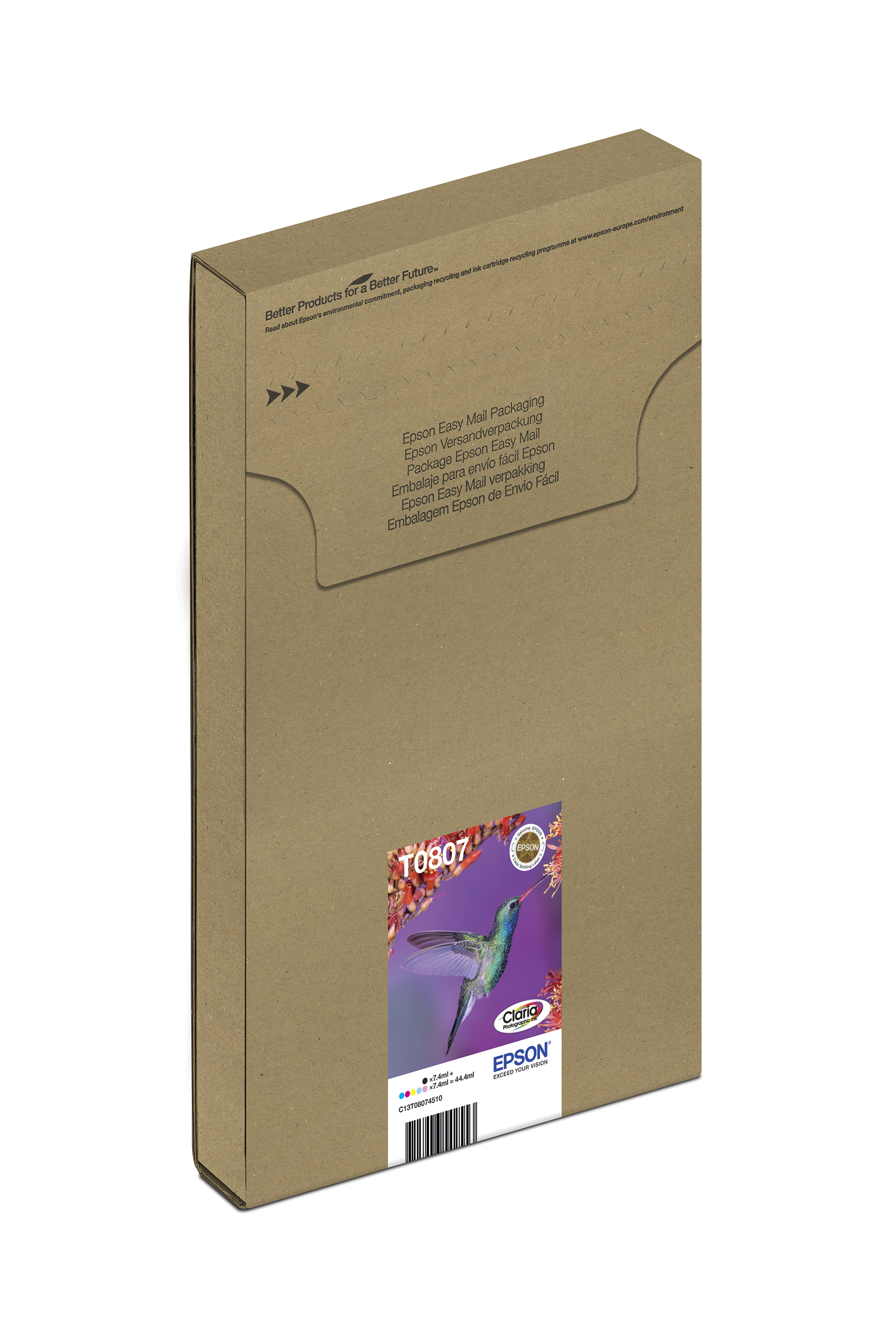 EPSON 3LB T0807 ink cartridge black and five colour standard capacity black and colour: 7.4ml 6-pack online packaging