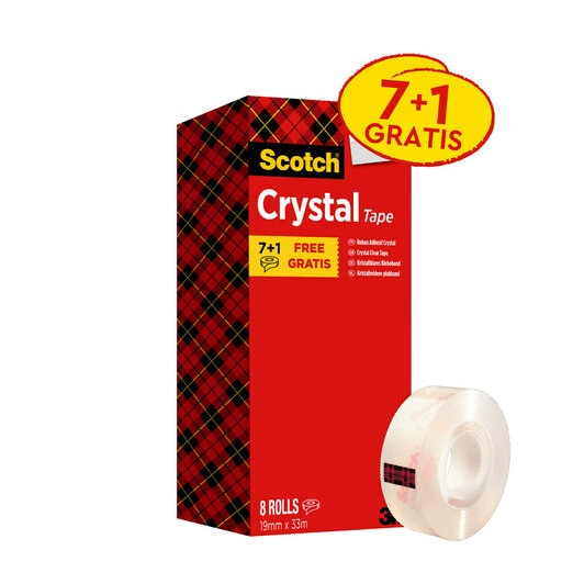 7 + 1 GRATIS: Scotch Crystal Klebefilm kristall-klar 19,0 mm x 33,0 m 7 Rollen + GRATIS 1 Rollen