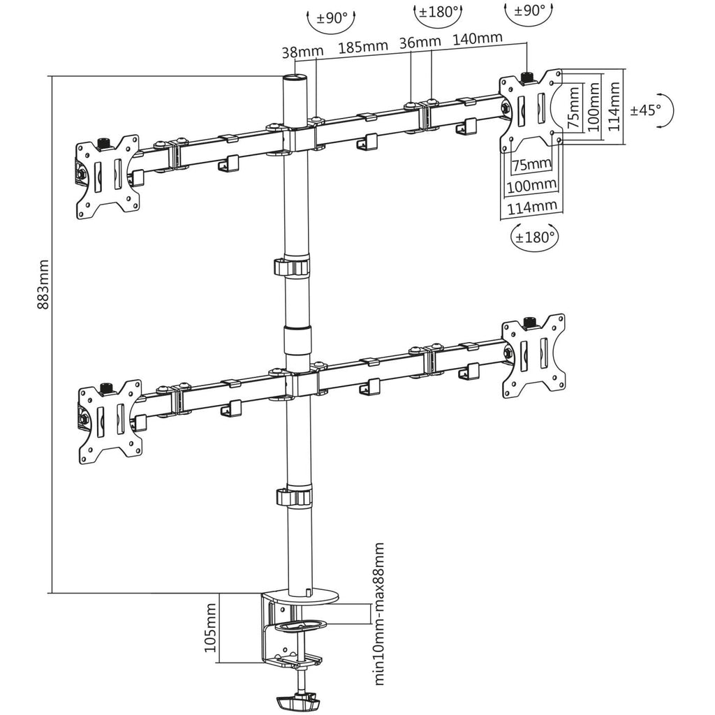 MANHATTAN Monitorarm für 4 Displays 13-32 bis 8kg pro Disp