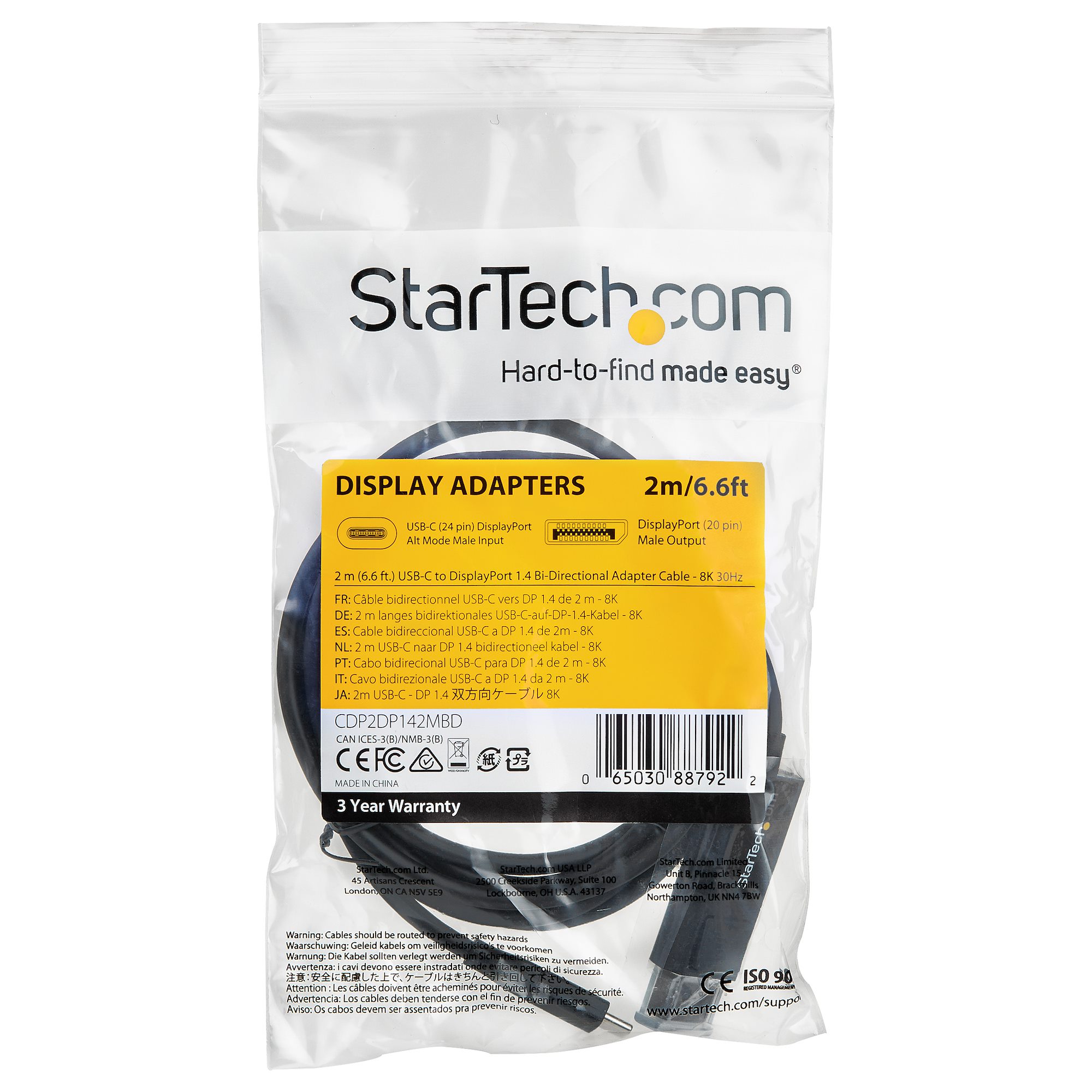 6.6 FT. USB C TO DP 1.4 CABLE 1.4 CABLE-BIDIRECTIONAL-8K 30HZ