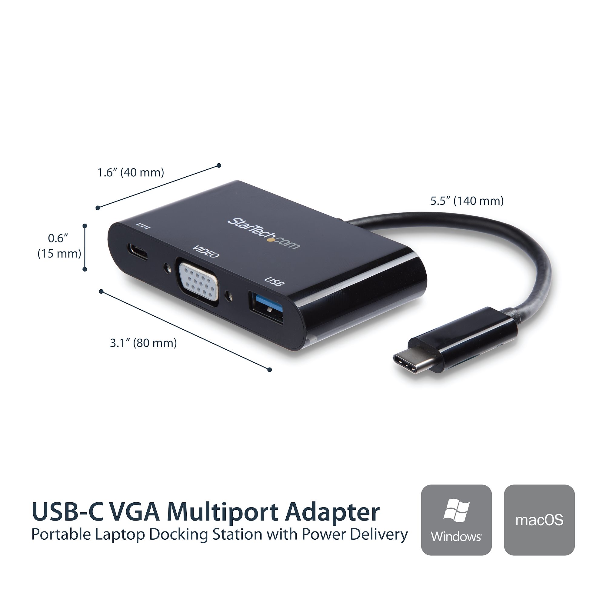 USB-C TO VGA ADAPTER WITH PD PD + USB PORT - USB-C ADAPTER