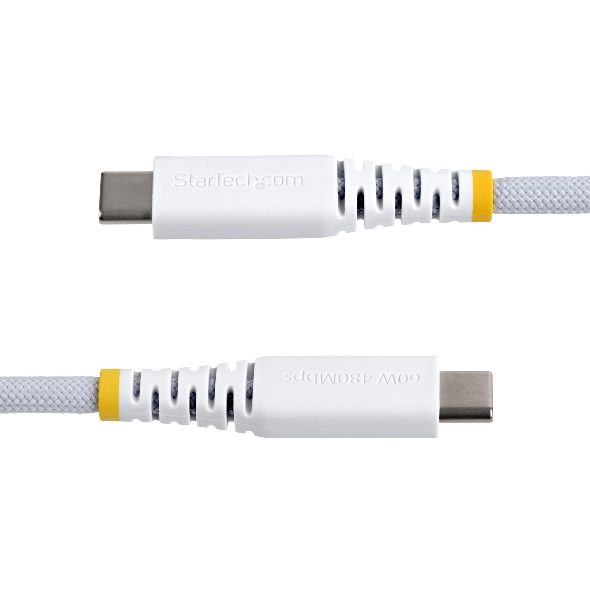 StarTech.com USB2CC2MNCBRWH 2m Weißes USB-C Ladekabel 60W (3A) PD Zweischichtige Nylon/TPE-Hülle USB 2.0