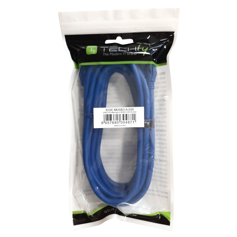 TECHLY USB3.0 Anschlusskabel blau 2m Stecker Typ A auf Stecker Typ Micro B