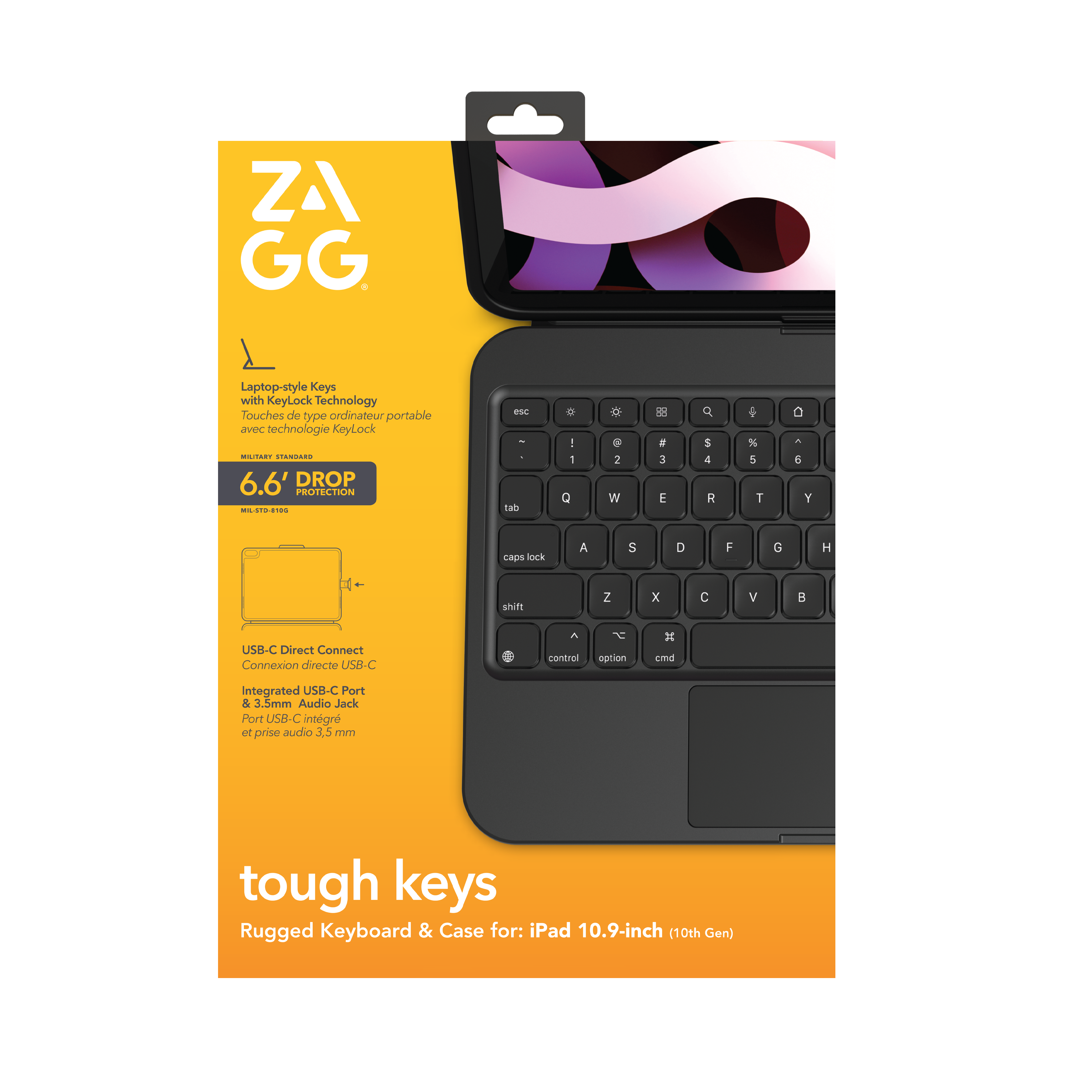 ZAGG-KB-TOUGH KEYS-APPLE-IPAD 10.9 10TH GEN/A16-BLACK-SWISS (B
