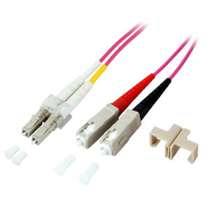 EFB LWL Kabel Duplex Jumper LC-SC 50/125 OM4 2 Meter LSZH Halogenfrei erika violett 2.0mm geprueft mit Messprotokoll