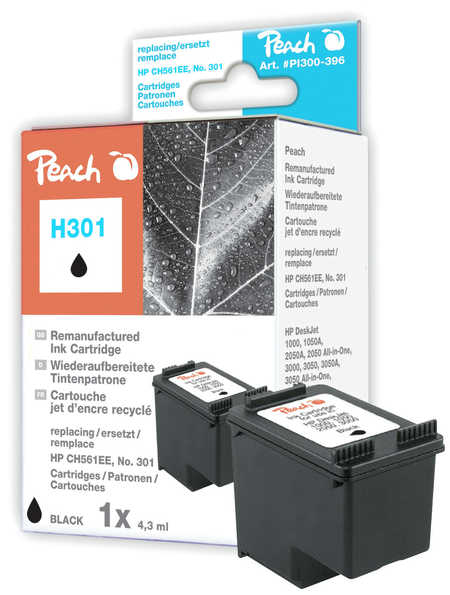 Peach Patrone HP Nr.301 (CH561EE) black no ink level chip remanufactured