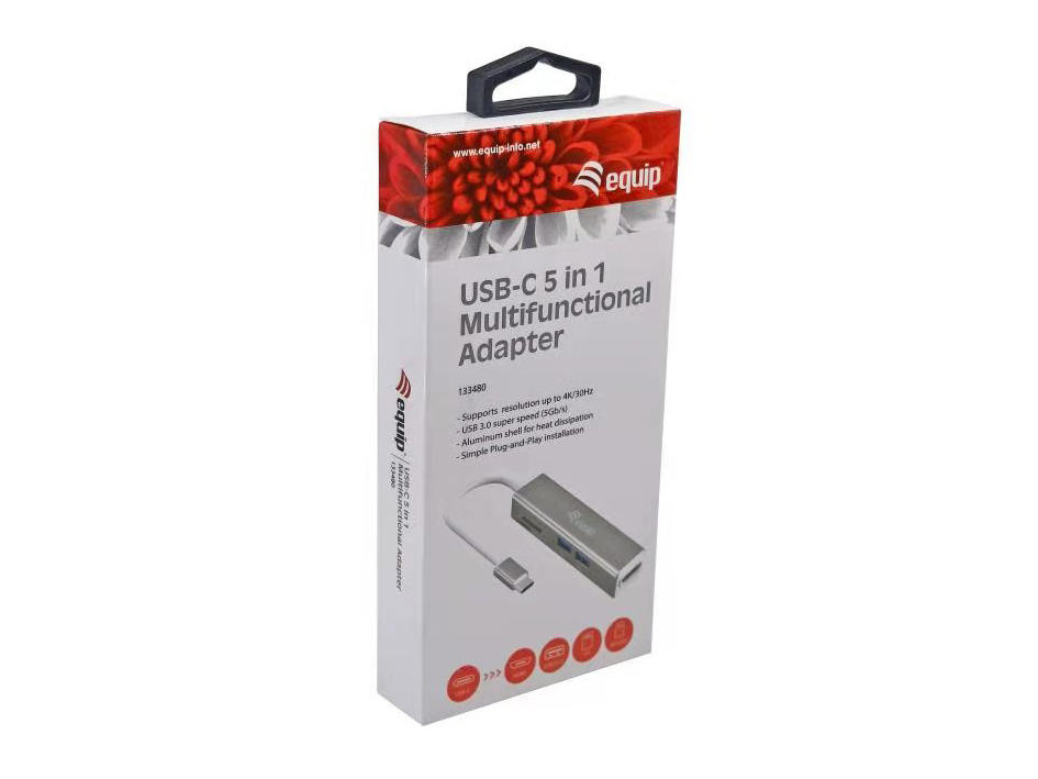 Equip Adapter USB-C->HDMI/2xUSB3.0/SD/TF 4K/ 30Hz 0.15m Alu.