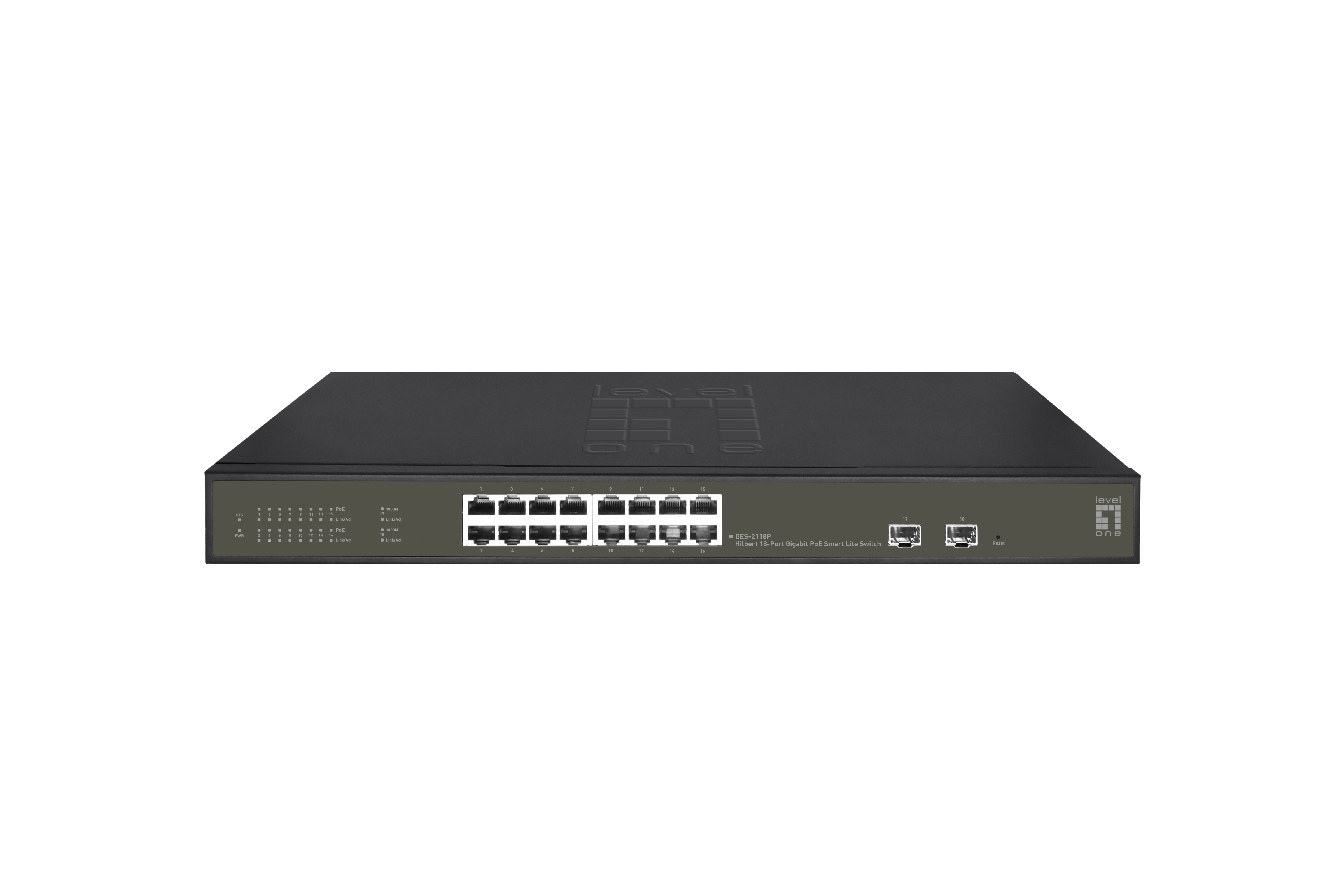 LevelOne PoE+Switch 16xGE PoE/2xSFP 230W Metall managed
