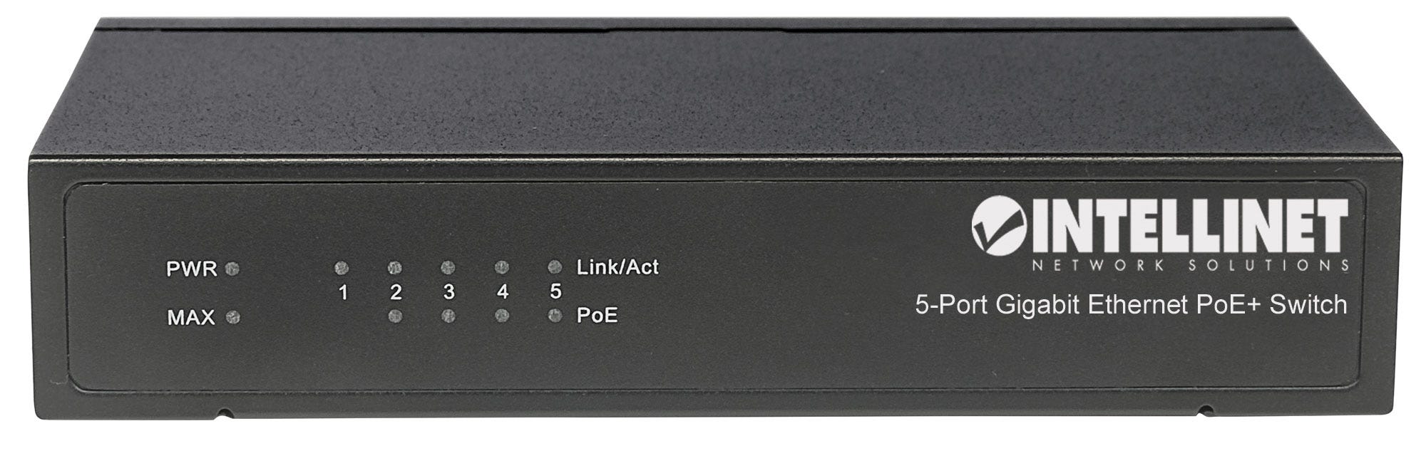 INTELLINET 5-Port Gigabit Ethernet PoE+ Switch 4 x PSE PoE-Ports IEEE 802.3at/af Power-over-Ethernet (PoE+/PoE) 60 W Desktop schwarz
