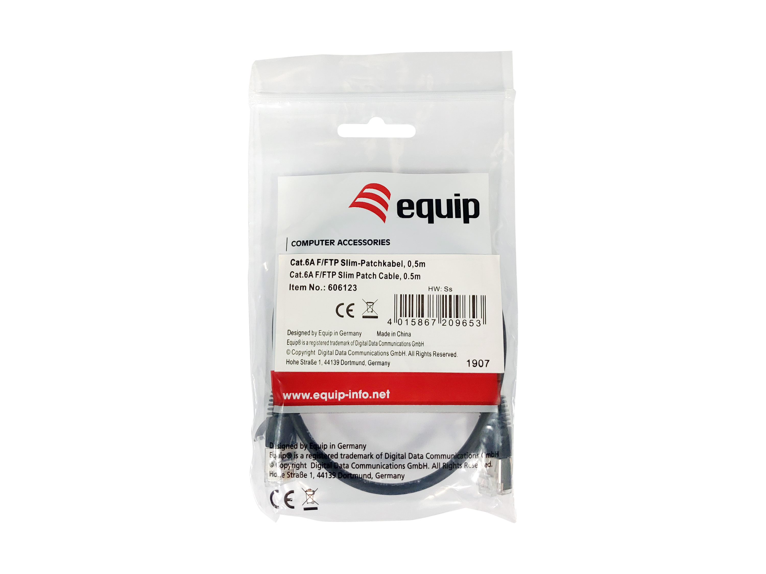Equip Patchkabel Cat6A SlimFlex F/FTP 0.50m schw.LSZH 2xRJ45 Polybeutel