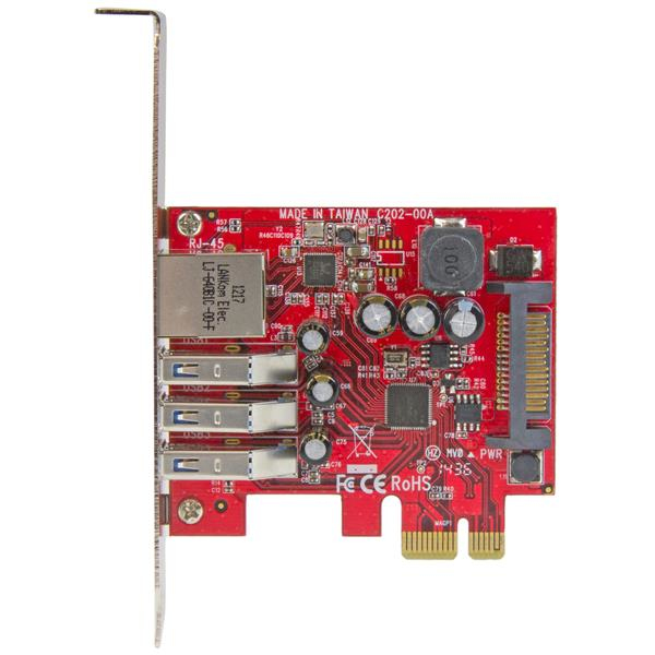 StarTech.com 3-Port PCI Express USB 3.0 Karte mit Gigabit Ethernet 5 Gbit/s Rot