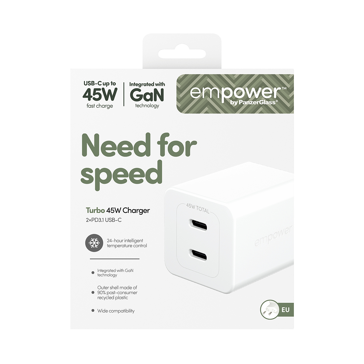TURBO 45W CHARGER INCL. 2 X USB-C EU PLUG SILVER WHITE