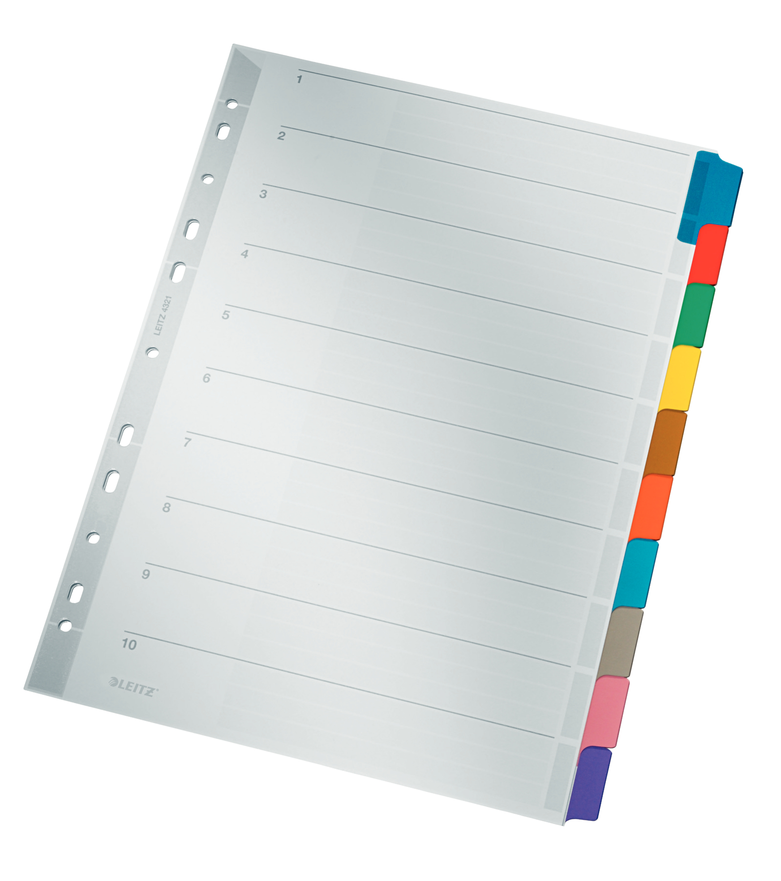 LEITZ Ordnerregister DIN A4 Vollformat blanko farbig 10-teilig, 1 Satz