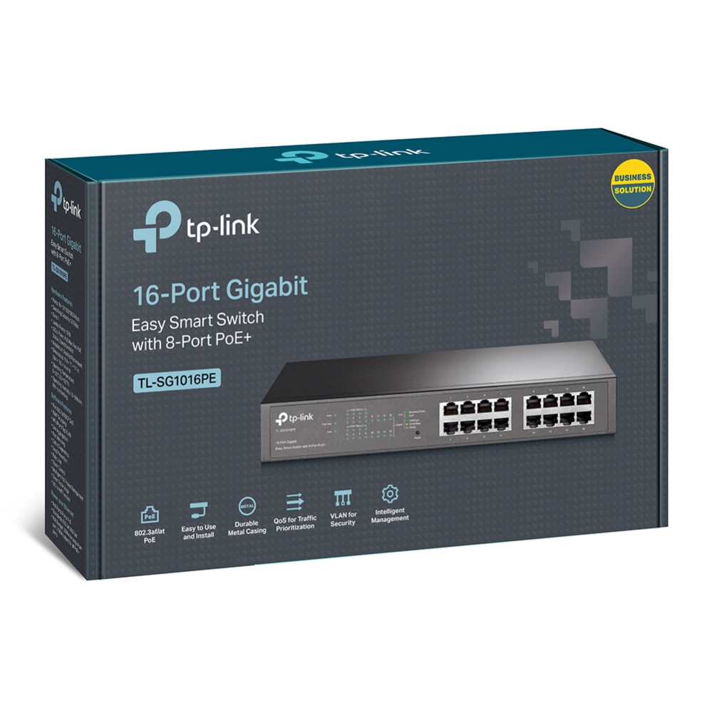 TP-LINK TL-SG1016PE 16-Port Gigabit Desktop/Rackmount PoE+ Easy Smart Switch 16x Gigabit RJ45 including 8x PoE+ ports 110W PoE
