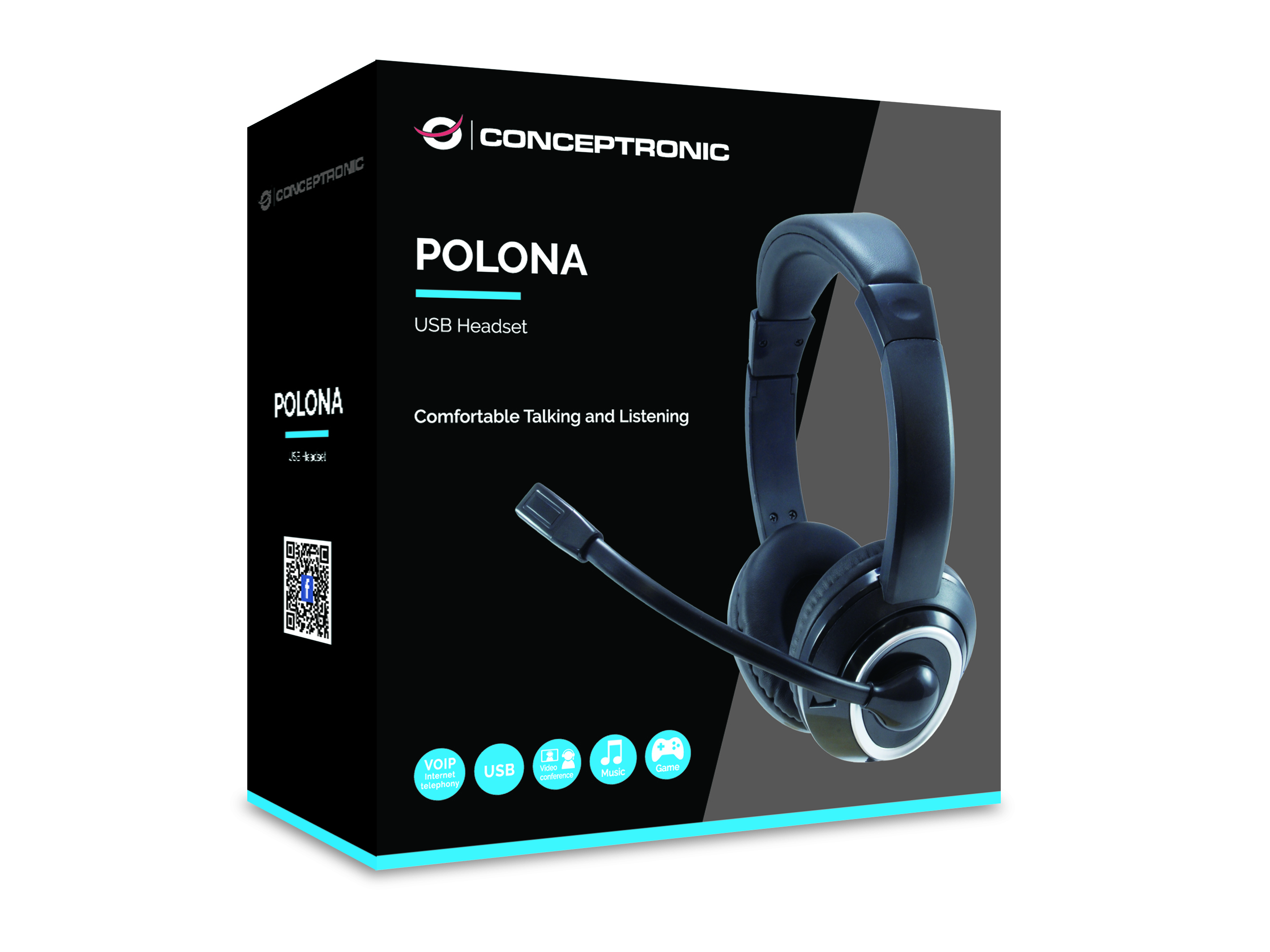 CONCEPTRONIC Headset Stereo USB-A/Mikro/Bedien. 2.00m sw