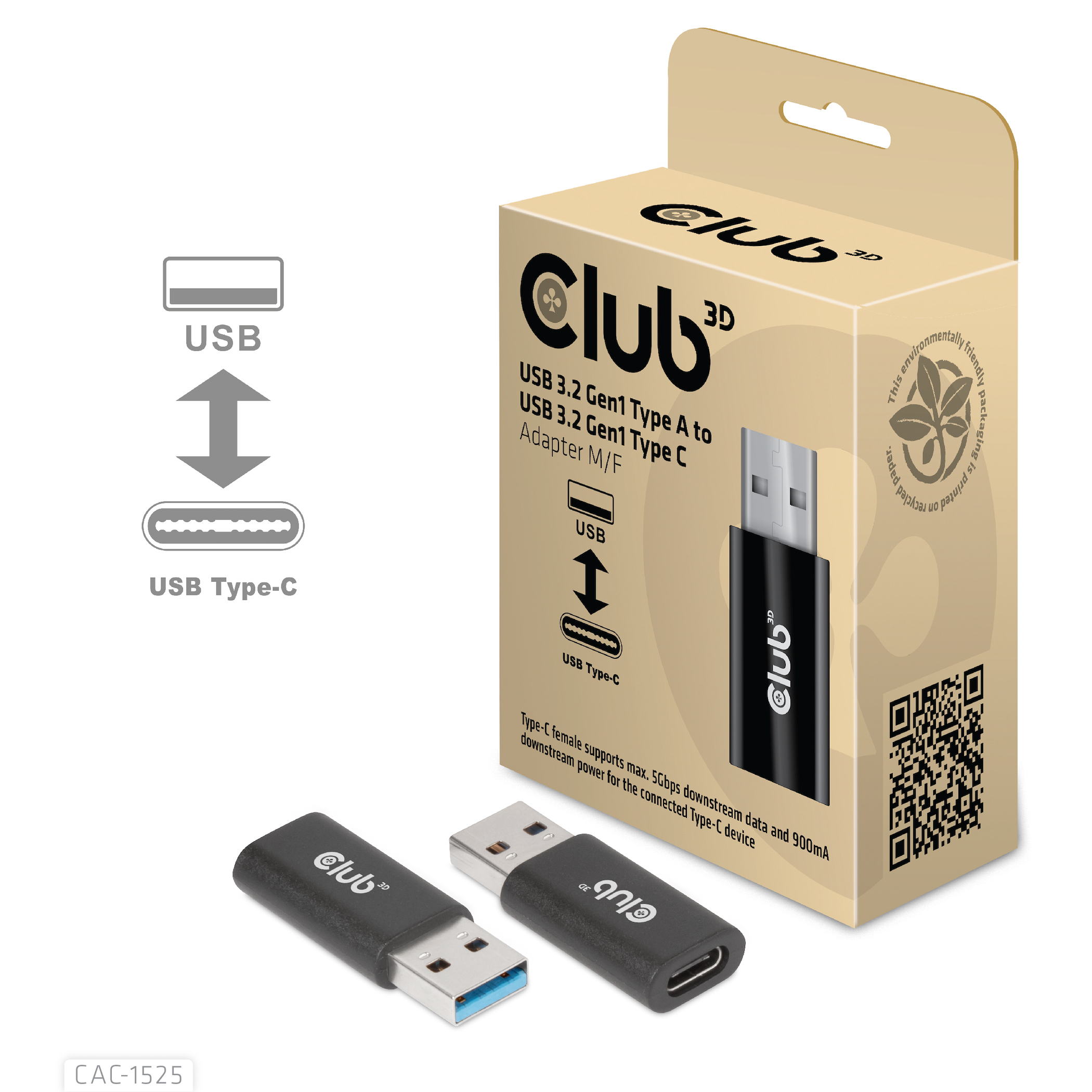 Club3D Adapter USB 3.2 Typ A  USB 3.2 Typ C St/Bu retail