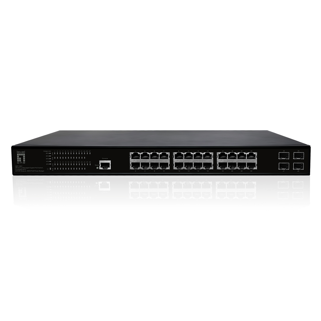 LevelOne PoE+Switch 24xGE PoE+/4xSFP 390W 19 Managed L2