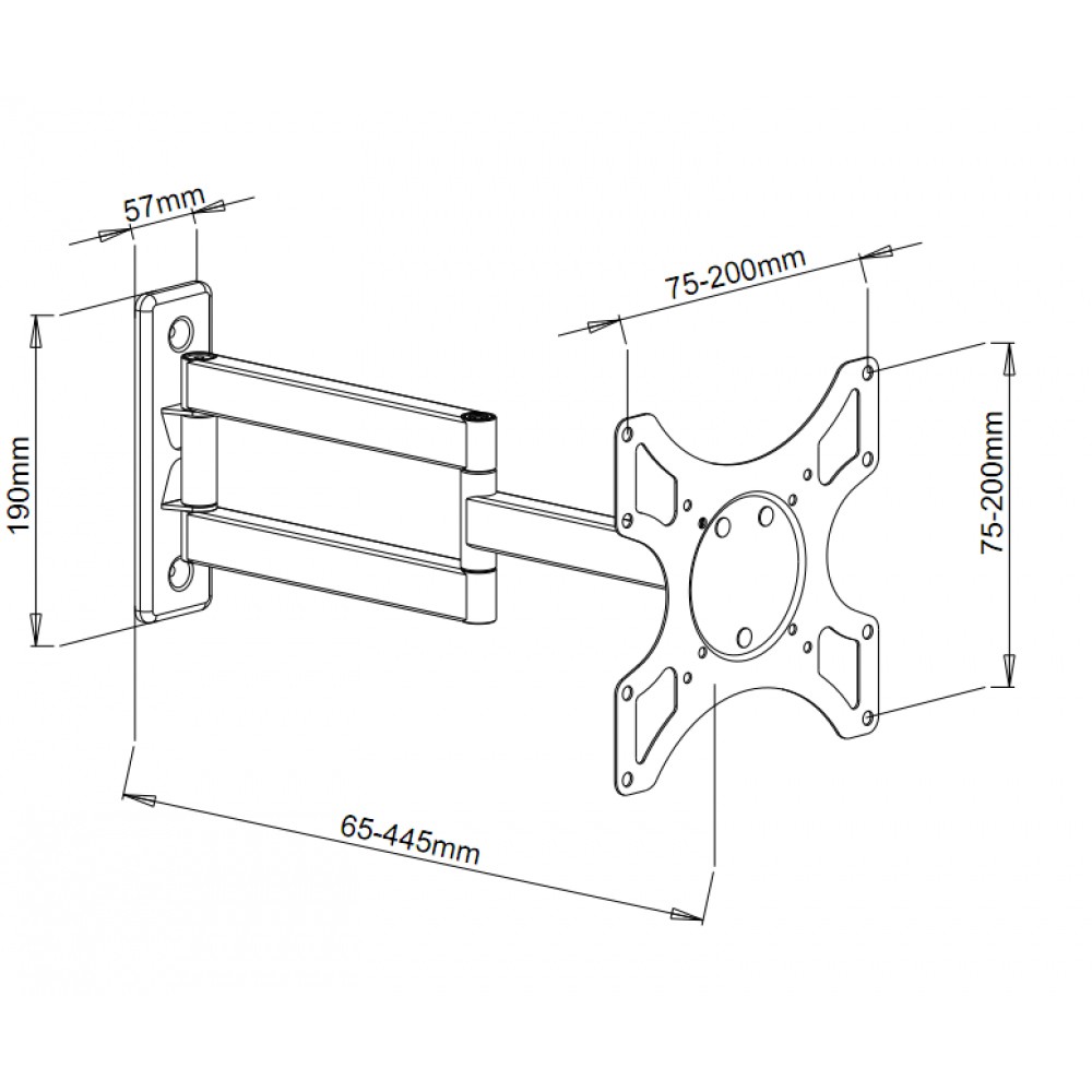Techly Wandhalterung LCD 19-37 neig/drehbar 3 Gelenke schw
