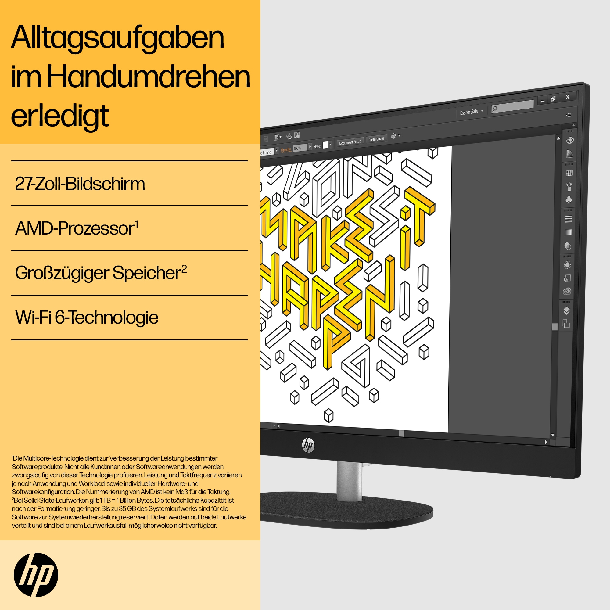 HP 27-cr0006ng All-in-One PC, 16 GB RAM, 1 TB SSD, AMD Ryzen™7 7730U