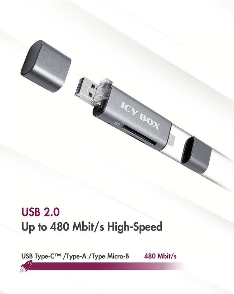 Adapter IcyBox ext. Kartenleser USB/microUSB/USB-C > SD/mSD retail