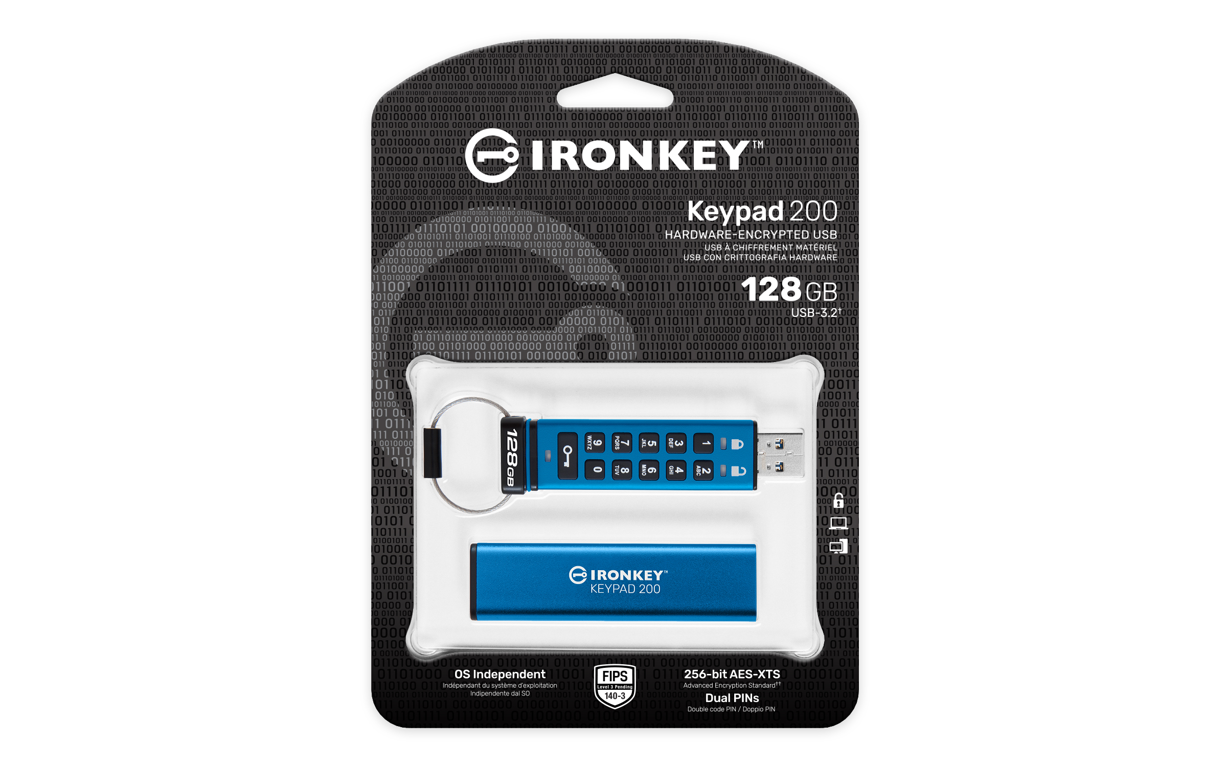 KINGSTON 128GB IronKey Keypad 200 FIPS 140-3 Lvl 3 Pending AES-256 Encrypted