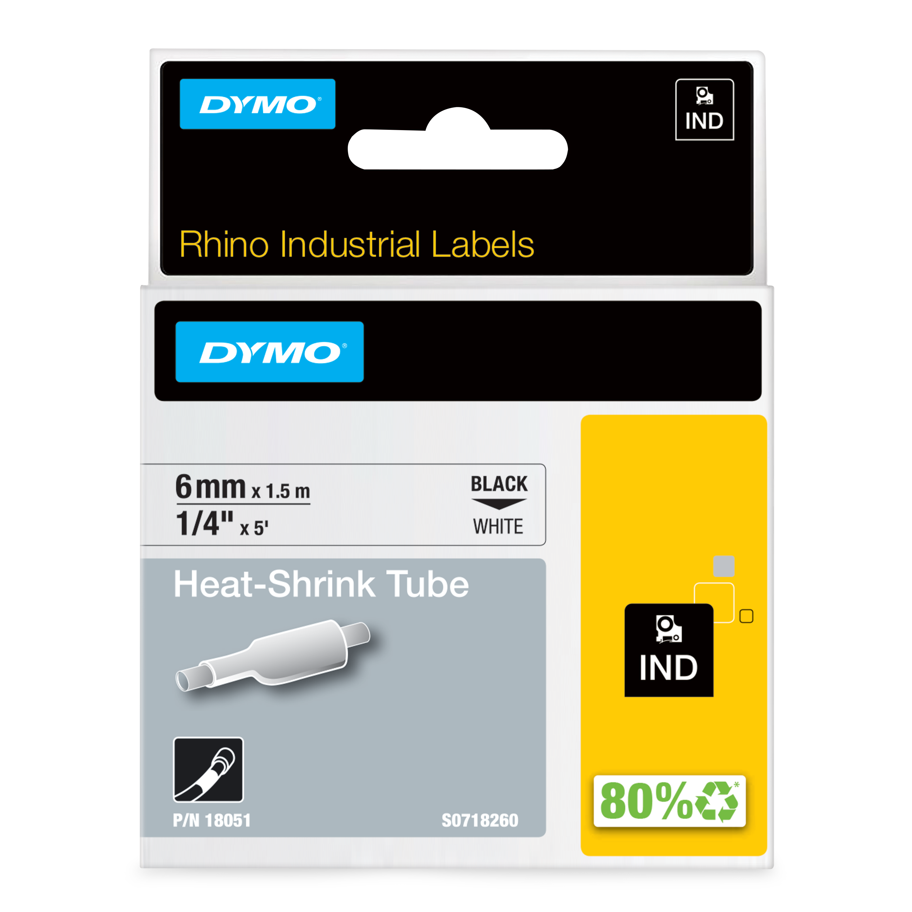 DYMO Schrumpfschlauch RHINO 18051, 6 mm, schwarz auf weiß, 1 St.