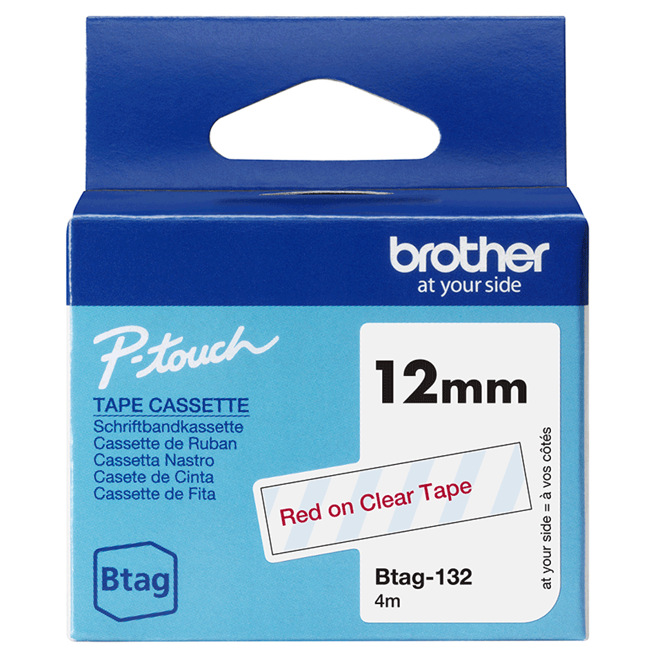 brother Schriftband Btag BTAG132, 12 mm, rot auf transparent, 1 St.