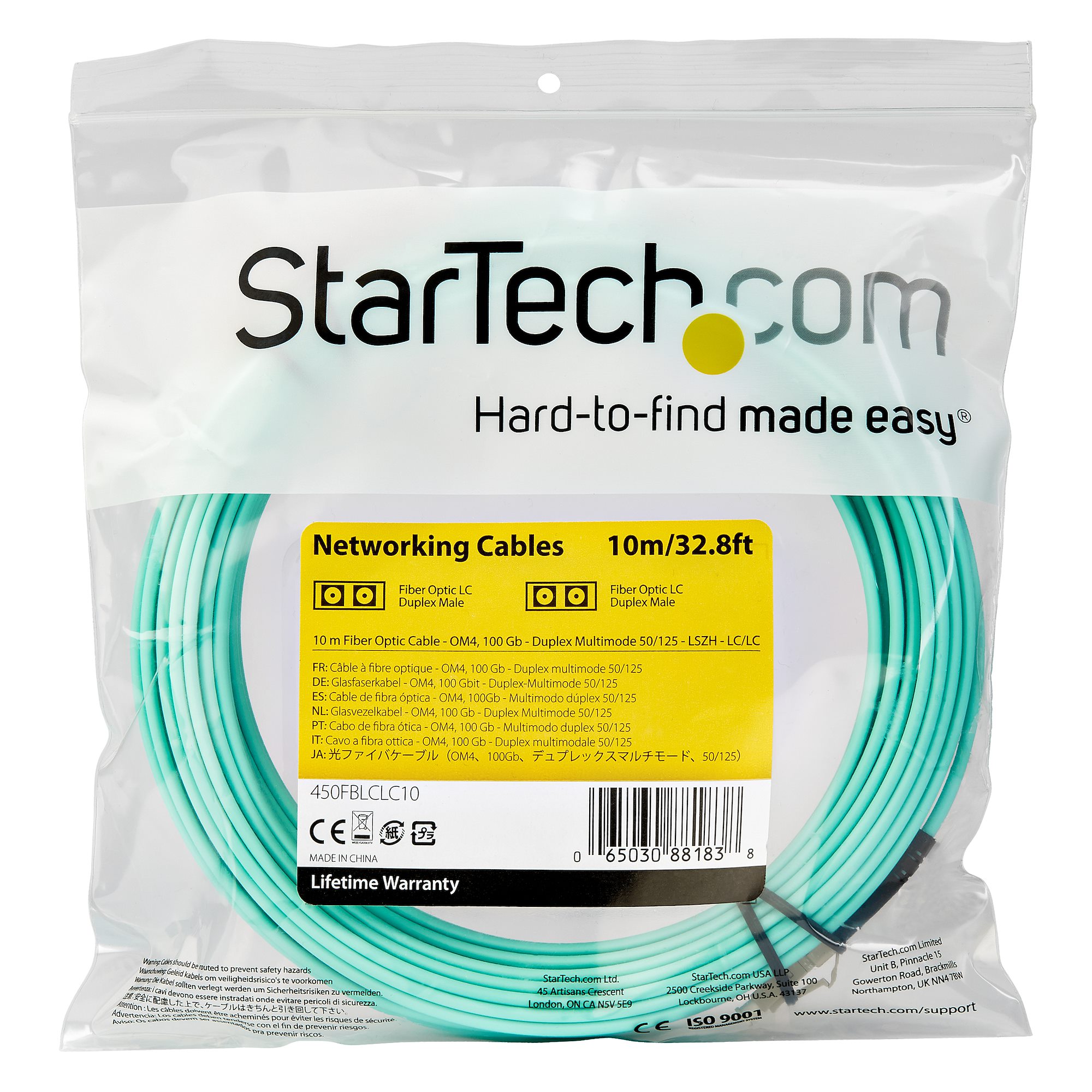 StarTech.com 10 m OM4 LC-LC Glasfaserkabel Aqua LSZH