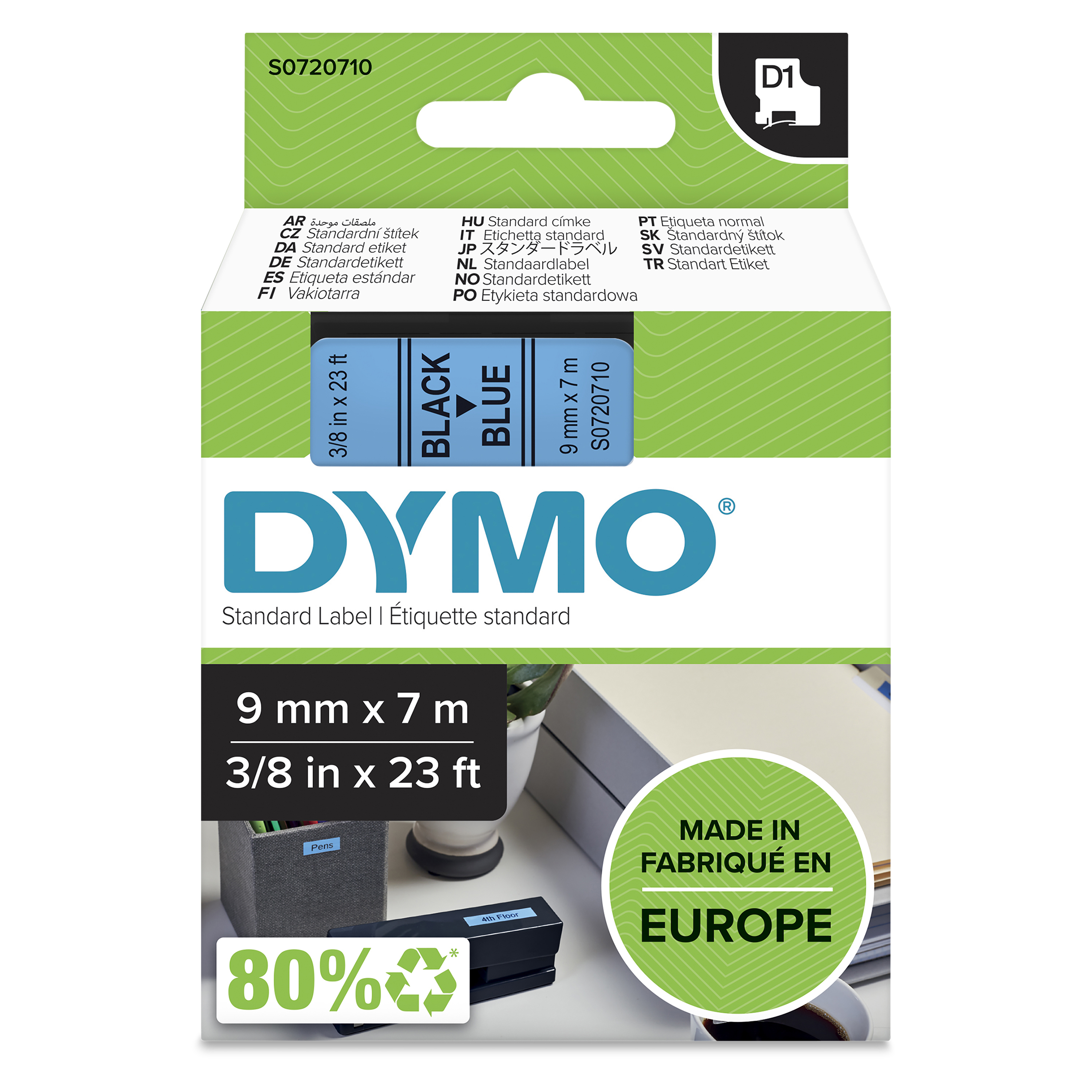DYMO Schriftband D1 40916 S0720710, 9 mm, schwarz auf blau, 1 St.
