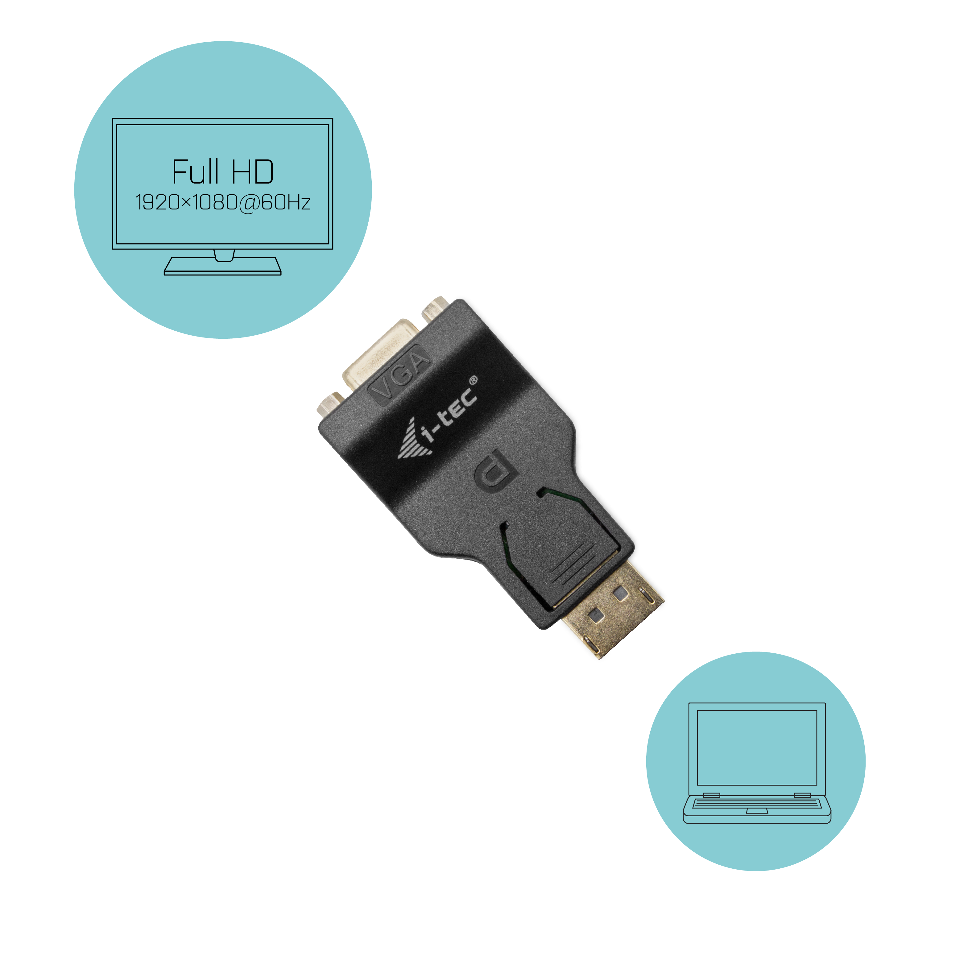 I-TEC Adapter DisplayPort zu VGA Aufloesung Full-HD 1920x1080/60 Hz vergoldeter DP-Stecker