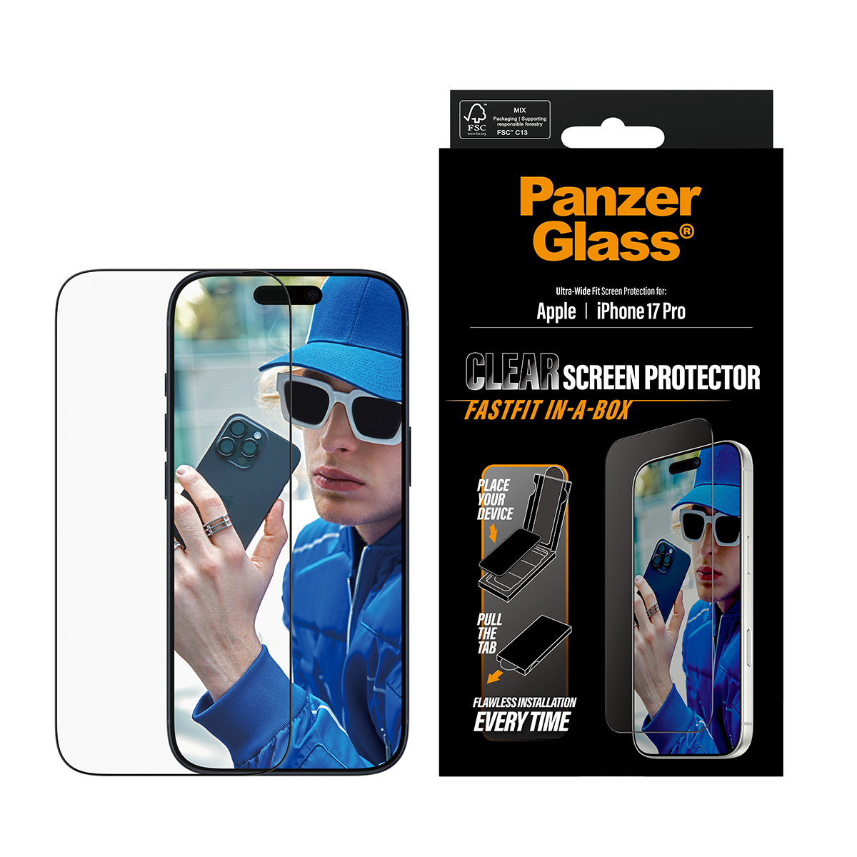 SCREEN PROTECTOR W. BLACK FRAME IPHONE 17 PRO ULTRA-WIDE FIT W.