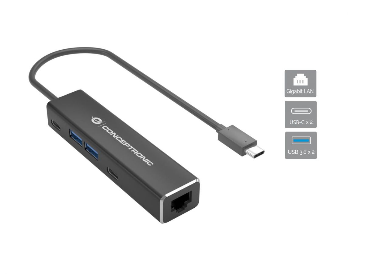 CONCEPTRONIC Adapter USB-C3.2->GbE/2xC/2xA 5Gbs 0.14m sw