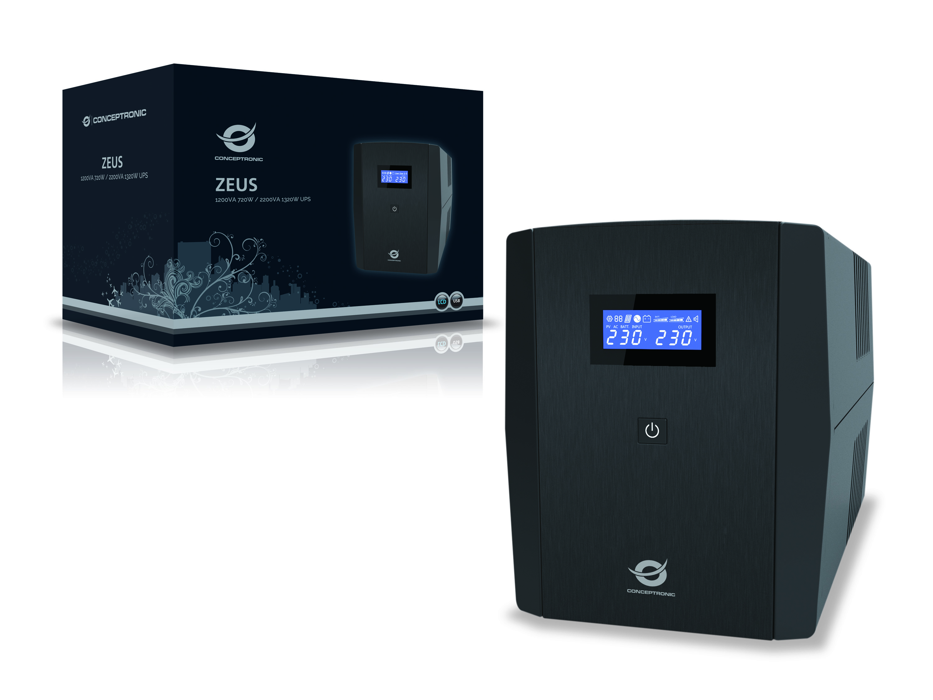 CONCEPTRONIC USV 2200VA/1320W/2xSchuko/3xIEC/HID USB/AVR sw
