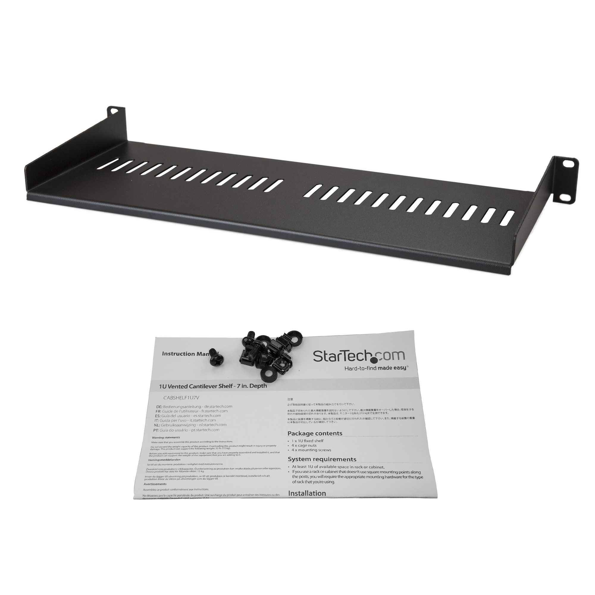 SERVER RACK SHELF VENTED 1U STE 482.6X44.5X177.8MM