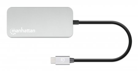 MANHATTAN USB-C 8-in-1-Dockingstation mit Power Delivery 100 W Typ C-Stecker auf HDMI 4K30Hz 3x USB-A 5 Gbit/s RJ45 Kartenleser Alu
