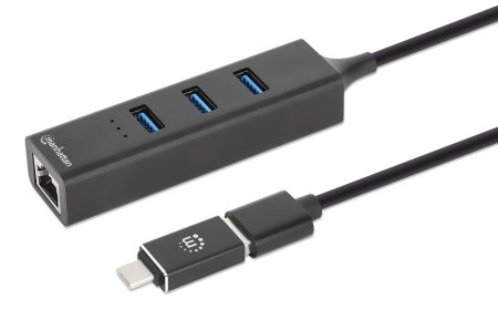 MANHATTAN 3-Port USB 3.0 Typ-C/A Kombo-Hub + Netzwerkadapter